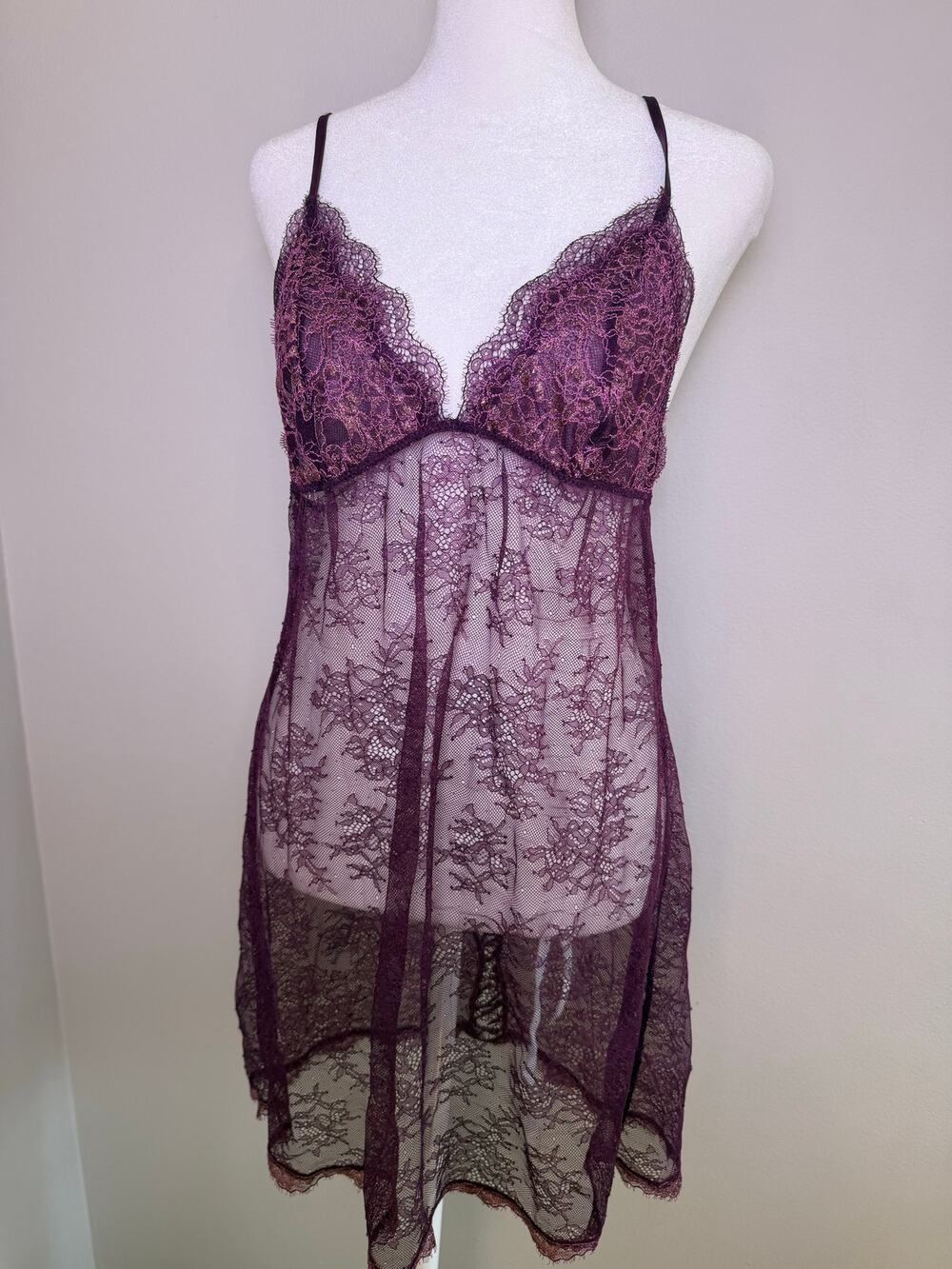Sheer Purple Lace Babydoll Slip Dress Lingerie Romantic Goth Fairy